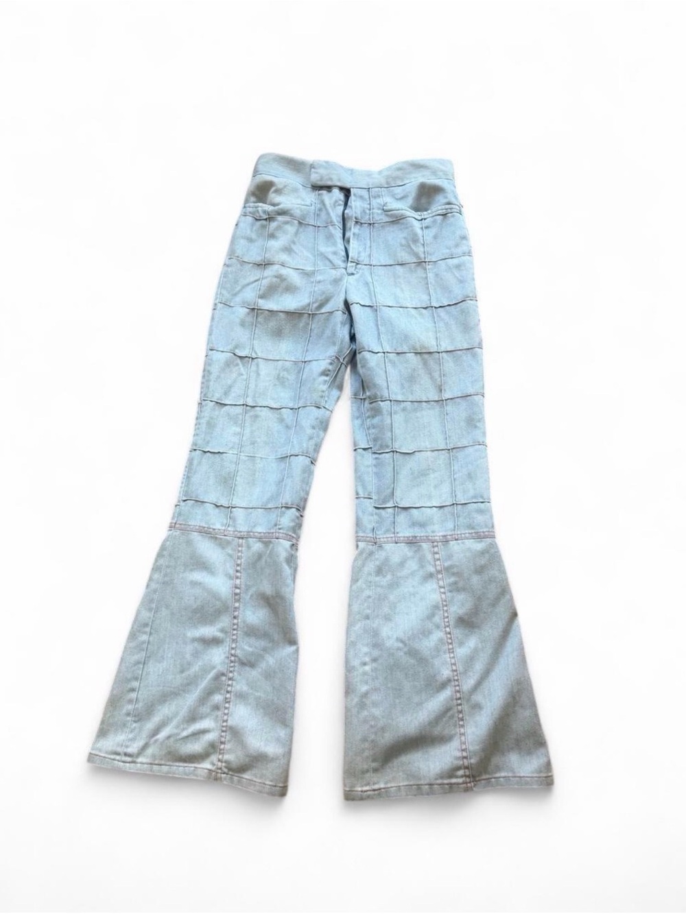 1970s Light Wash Patchwork Flare Jeans